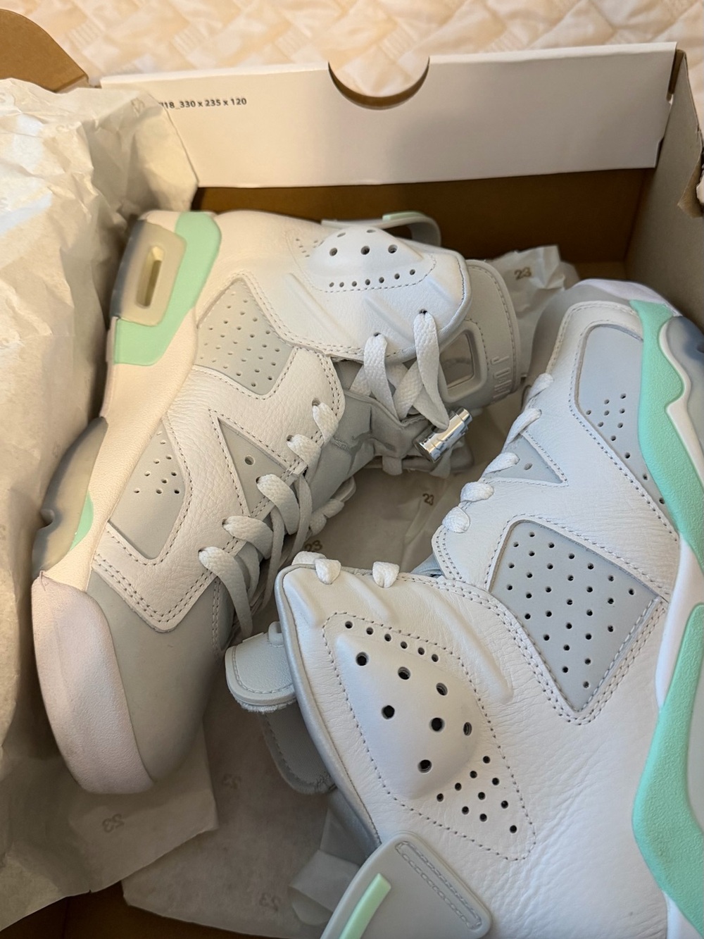 Jordan Girls' White Sneakers with Mint Accents